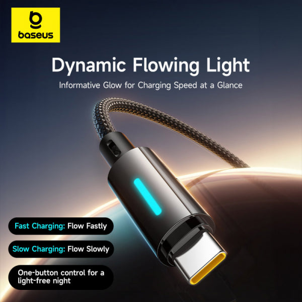 Baseus USB-A to USB-C Cable Lit Button Control, 100W, 5A, 2m, Black P10379002121-01