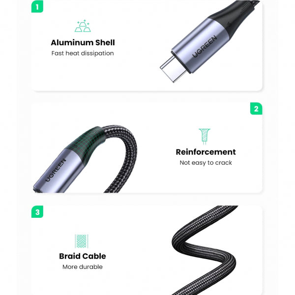 Ugreen USB-C to USB-C Cable US355, 100W, 5A, 1m, Black