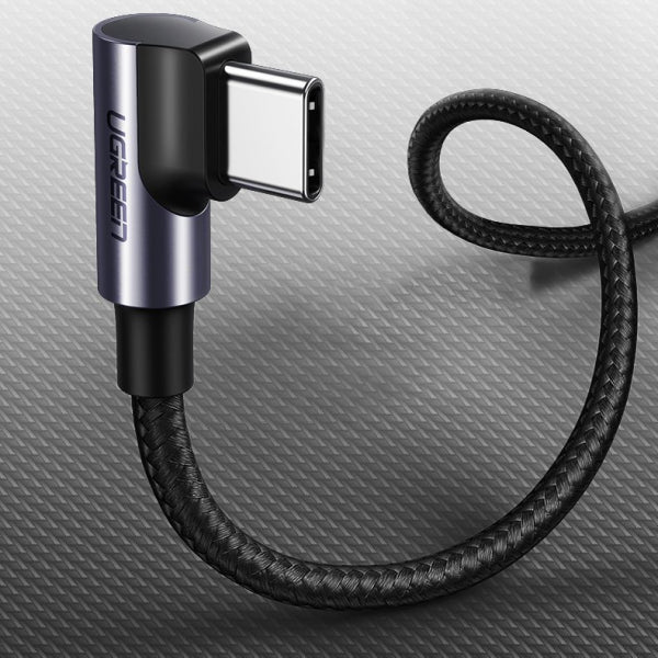 Ugreen USB-C to USB-C Cable US255 Angled, 60W, 3A, 2m, Grey