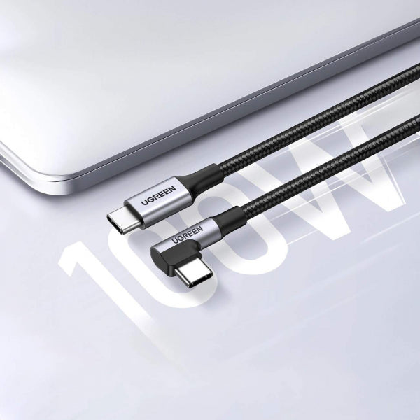 Ugreen USB-C to USB-C Cable US334 Angled, 100W, 5A, 2m, Black