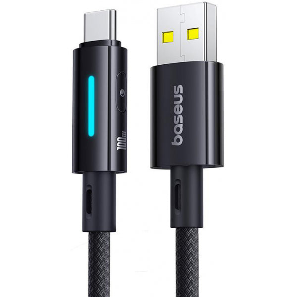 Baseus USB-A to USB-C Cable Lit Button Control, 100W, 5A, 1m, Black P10379002121-00