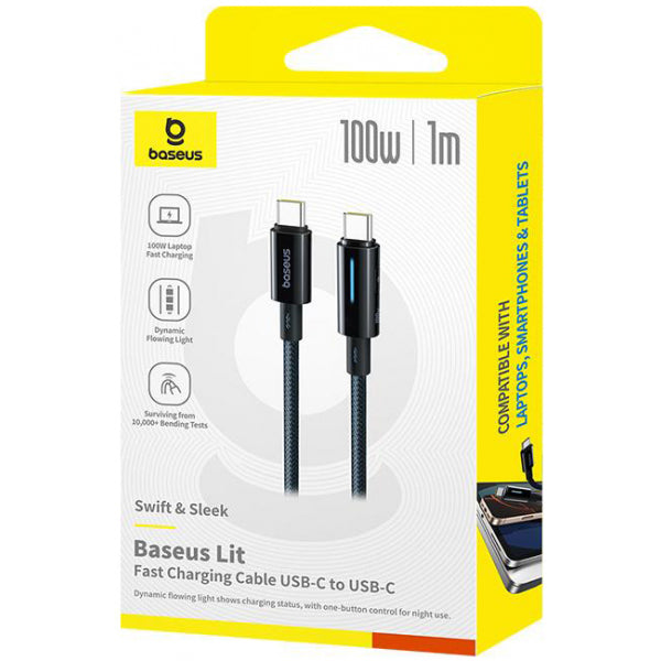 Baseus USB-C to USB-C Cable Lit Button Control, 100W, 5A, 1m, Black P10379000121-00