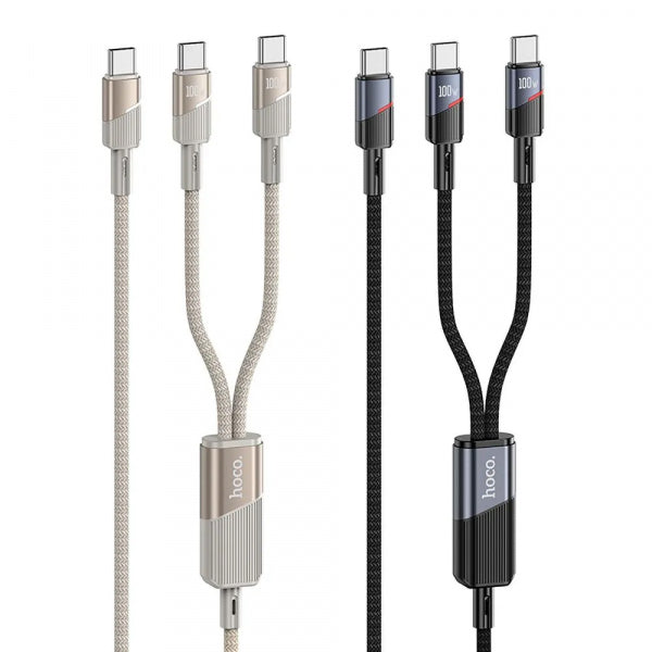 Hoco USB-C to 2 x USB-C Cable U139 2in1, 100W, 5A, 1.2m, Gold