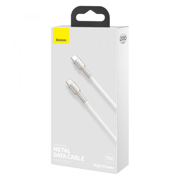Baseus USB-C to USB-C Cable Cafule, 100W, 5A, 2m, White CATJK-D02