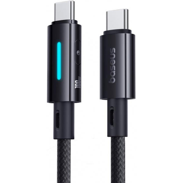 Baseus USB-C to USB-C Cable Lit Button Control, 100W, 5A, 1m, Black P10379000121-00
