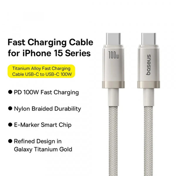 Baseus USB-C to USB-C Cable Titanium, 100W, 5A, 1m, Silver P10378100G21-00