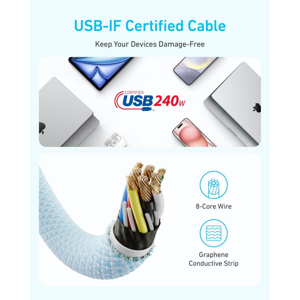 Anker USB-C to USB-C Cable Zolo, 240W, 1.8m, Black A8060H12