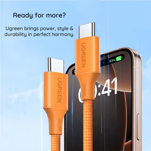 Ugreen USB-C to USB-C Cable L502, 100W, 5A, 1m, Orange
