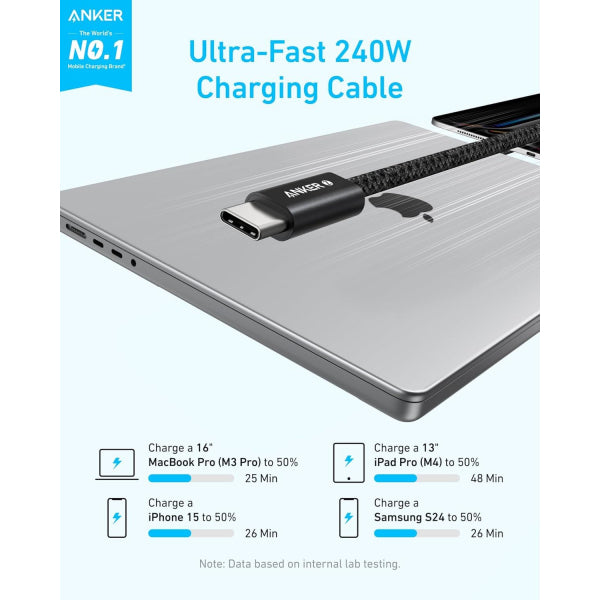 Anker USB-C to USB-C Cable Zolo, 240W, 1.8m, Black A8060H12