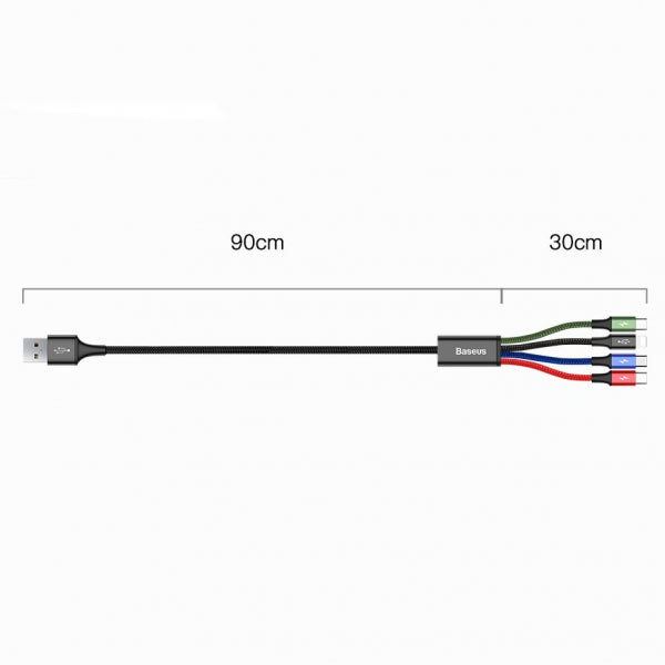 Baseus USB-A to 2 x Lightning / microUSB / USB-C Charging Cable Rapid 4in1, 20W, 2.4A, 1.2m, Black CA1T4-A01