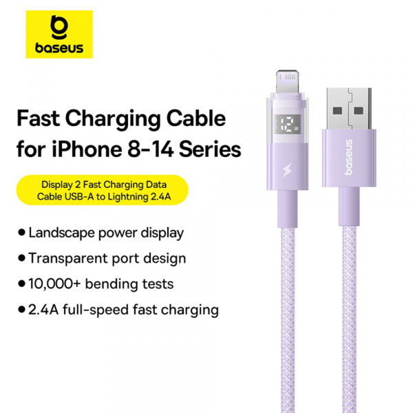 Baseus USB-A to Lightning Cable Display 2, 12W, 2.4A, 2m, Purple P10382700511-01