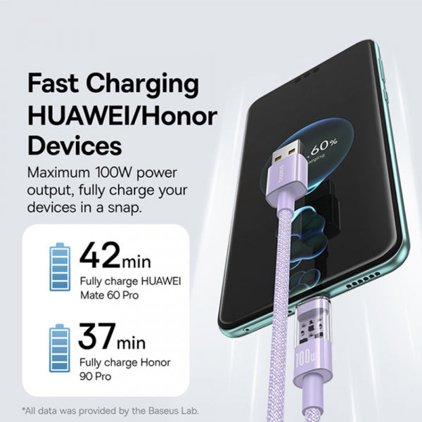 Baseus USB-A to USB-C Cable Gem, 100W, 5A, 1m, Purple P10373002511-00