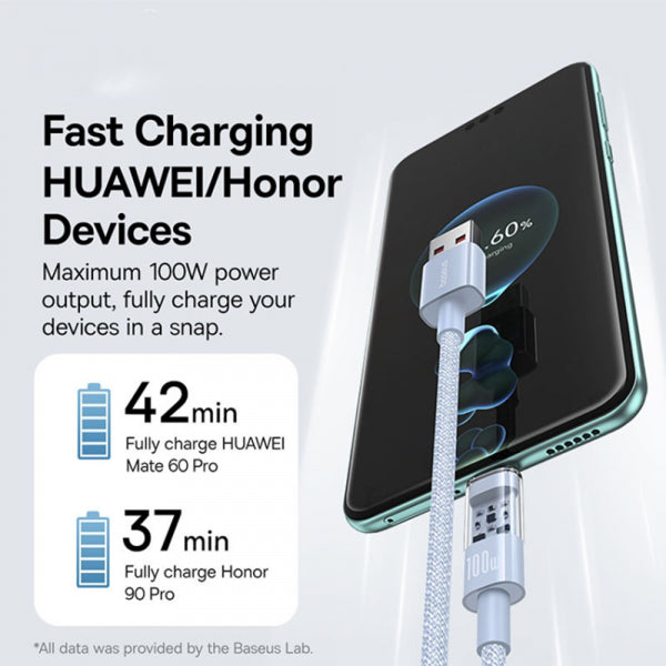 Baseus USB-A to USB-C Cable Gem, 100W, 5A, 2m, Blue P10373002311-01