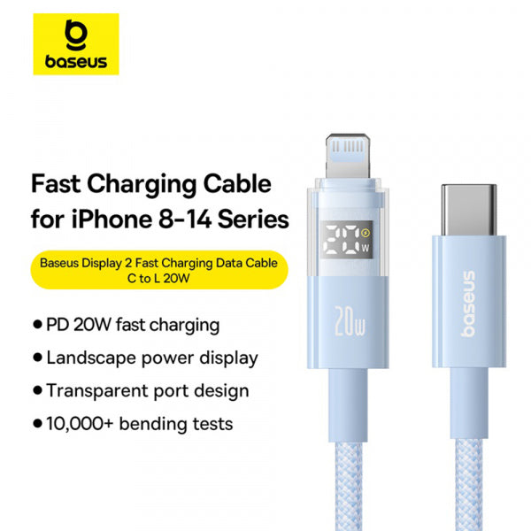 Baseus USB-C to Lightning Cable Display 2, 20W, 2.4A, 2m, Blue P10382703311-01
