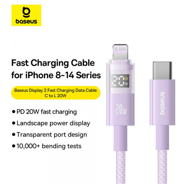 Baseus USB-C to Lightning Cable Display 2, 20W, 2.4A, 2m, Purple P10382703511-01