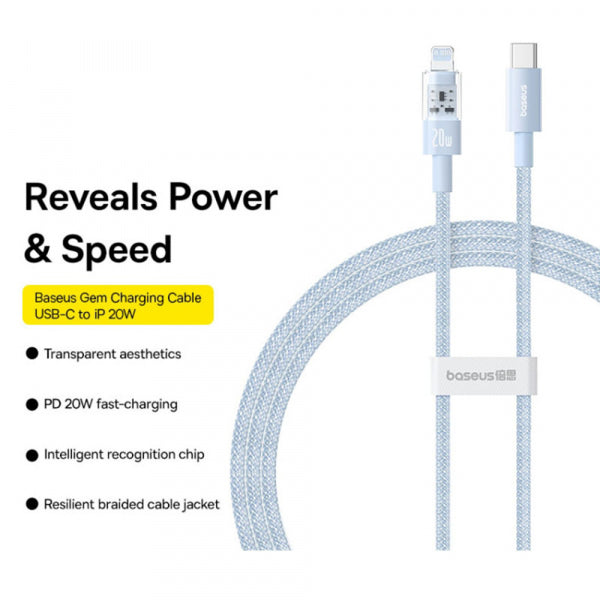 Baseus USB-C to Lightning Cable Gem, 20W, 2.4A, 2m, Blue P10373001311-01