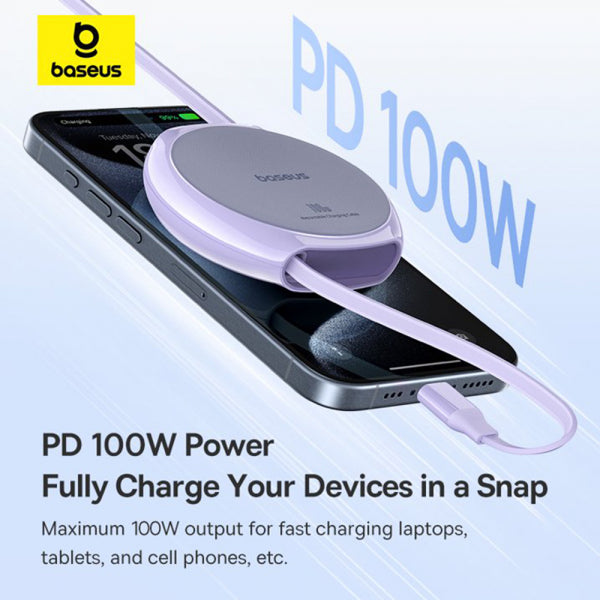 Baseus USB-C to USB-C Cable Pathfinder Retractable, 100W, 5A, 1m, Purple P10368400511-00