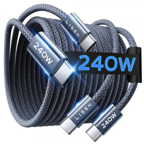 Lisen USB-C to USB-C Cable 240W, 2m, 2-Pack, Dark Blue YL0123070023