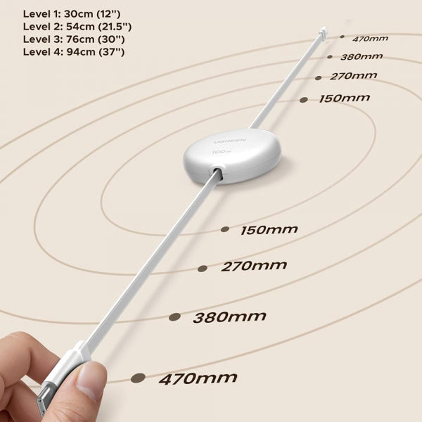 Ugreen USB-C to USB-C Cable L531, 100W, 5A, 1m, White
