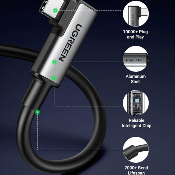 Ugreen USB-C to USB-C Cable US551 (90629) Angled, 60W, 3A, 5m, Black