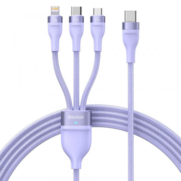 Baseus USB-A to Lightning / microUSB / USB-C Charging Cable Flash Series II 3in1, 100W, 5A, 1.2m, Purple CASS030005