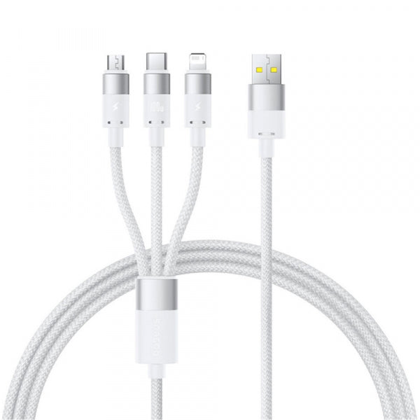 Baseus USB-A to Lightning / microUSB / USB-C Charging Cable StarSpeed 3in1, 100W, 5A, 1.5m, White P10319900211-00