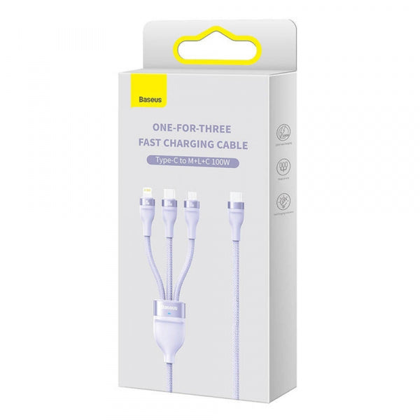 Baseus USB-A to Lightning / microUSB / USB-C Charging Cable Flash Series II 3in1, 100W, 5A, 1.2m, Purple CASS030005