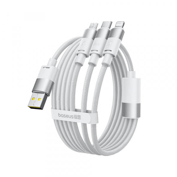Baseus USB-A to Lightning / microUSB / USB-C Charging Cable StarSpeed 3in1, 100W, 5A, 1.5m, White P10319900211-00