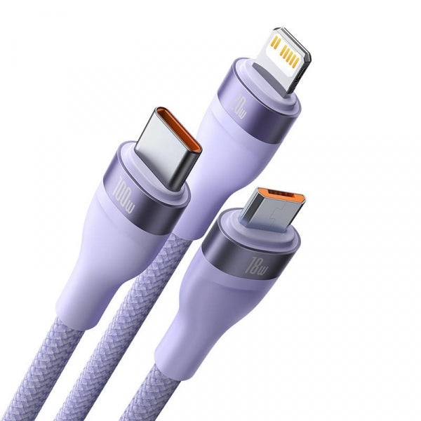 Baseus USB-A to Lightning / microUSB / USB-C Charging Cable Flash Series II 3in1, 100W, 5A, 1.2m, Purple CASS030005