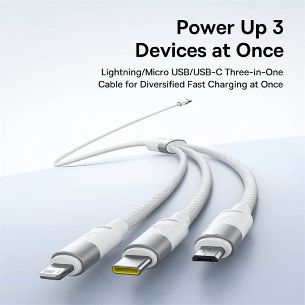 Baseus USB-A to Lightning / microUSB / USB-C Charging Cable StarSpeed 3in1, 100W, 5A, 1.5m, White P10319900211-00