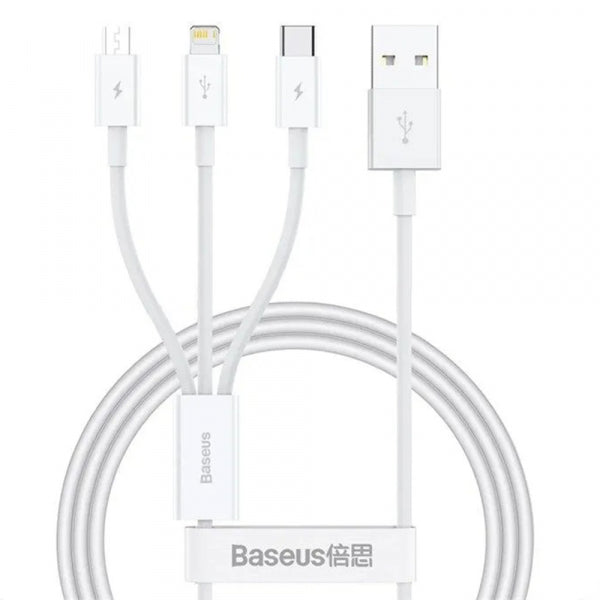 Baseus USB-A to Lightning / microUSB / USB-C Charging Cable 3in1, 100W, 5A, 1.5m, White P10377705213-00