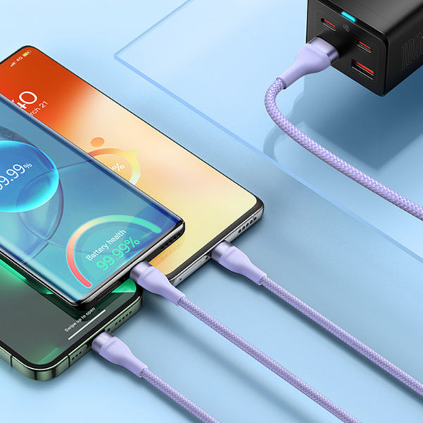 Baseus USB-A to Lightning / microUSB / USB-C Charging Cable Flash Series II 3in1, 66W, 6A, 1.2m, Purple CASS040005