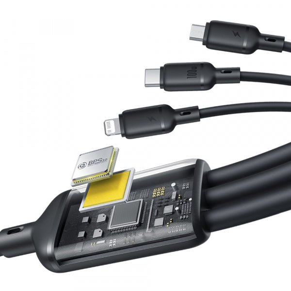 Baseus USB-A to Lightning / microUSB / USB-C Charging Cable Silky 3in1, 100W, 5A, 1.5m, Black P10377705123-00