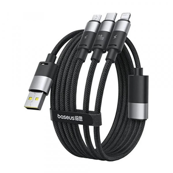 Baseus USB-A to Lightning / microUSB / USB-C Charging Cable StarSpeed 3in1, 100W, 5A, 1.5m, Black P10319900111-01