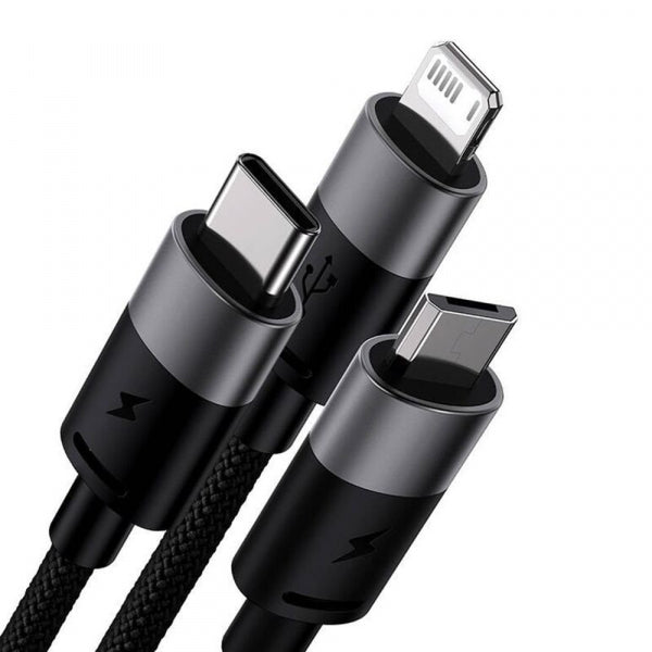 Baseus USB-A to Lightning / microUSB / USB-C Charging Cable StarSpeed 3in1, 100W, 5A, 1.5m, Black P10319900111-01