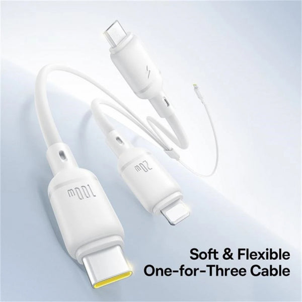 Baseus USB-C to Lightning / microUSB / USB-C Charging Cable Silky 3in1, 100W, 5A, 1.5m, White P10377706213-00