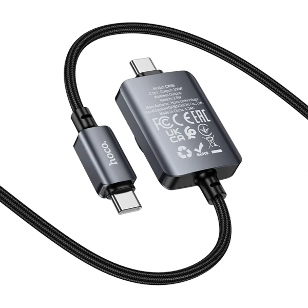 Hoco USB-C to USB-C Charging Cable CW66 2in1, 100W, 5A, 1.2m, Black