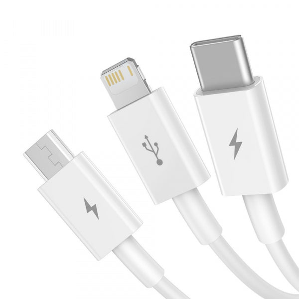 Baseus USB-A to Lightning / microUSB / USB-C Charging Cable Superior 3in1 Series, 20W, 3.5A, 1.2m, White CAMLTYS-02