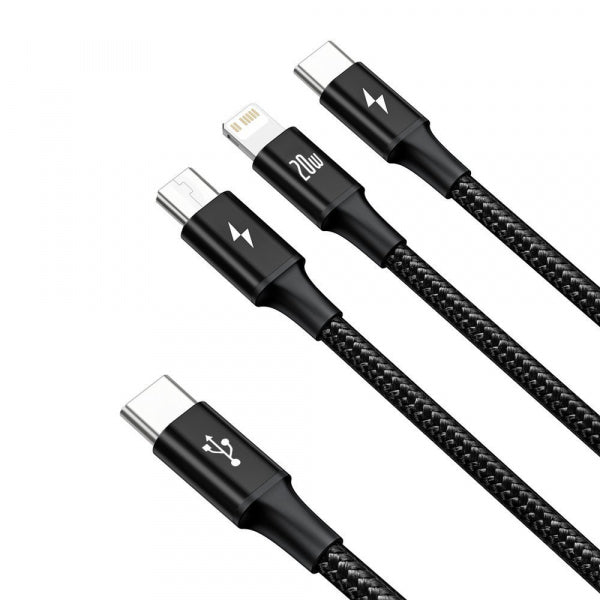 Baseus USB-C to Lightning / microUSB / USB-C Charging Cable Rapid 3in1, 20W, 2.4A, 1.5m, Black CAMLT-SC01
