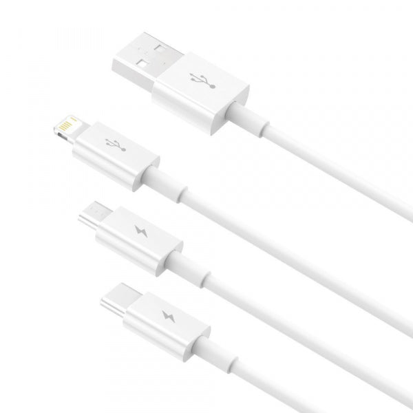 Baseus USB-A to Lightning / microUSB / USB-C Charging Cable Superior 3in1 Series, 20W, 3.5A, 1.2m, White CAMLTYS-02