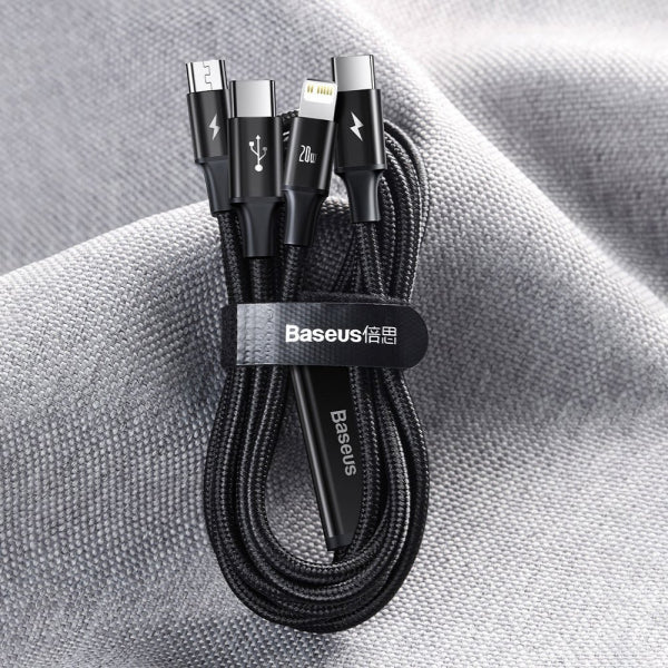 Baseus USB-C to Lightning / microUSB / USB-C Charging Cable Rapid 3in1, 20W, 2.4A, 1.5m, Black CAMLT-SC01