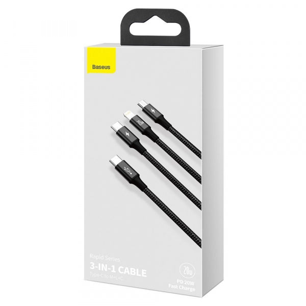 Baseus USB-C to Lightning / microUSB / USB-C Charging Cable Rapid 3in1, 20W, 2.4A, 1.5m, Black CAMLT-SC01