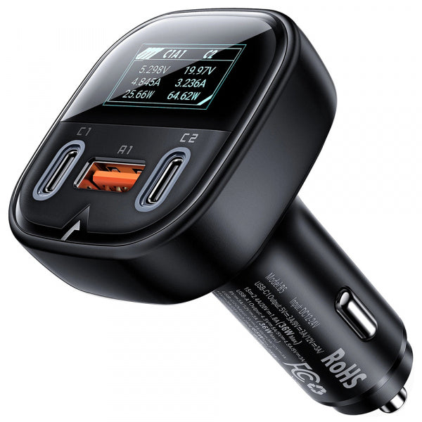 Acefast Car Charger B5 Display, 101W, 5A, 1 x USB-A - 2 x USB-C, Black