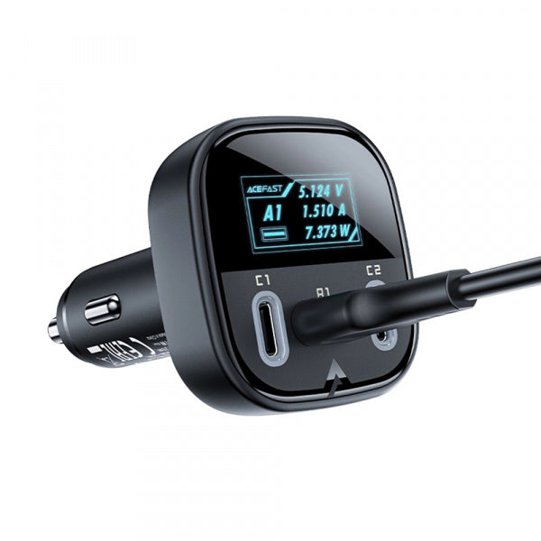 Acefast Car Charger B5 Display, 101W, 5A, 1 x USB-A - 2 x USB-C, Black