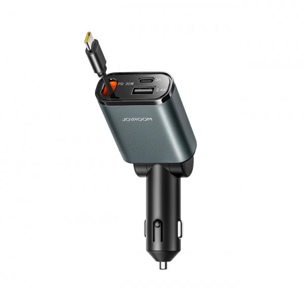 Joyroom Car Charger JR-CCL07, 30W, 3A, 1 x USB-A - 1 x USB-C, with USB-C Cable, Grey