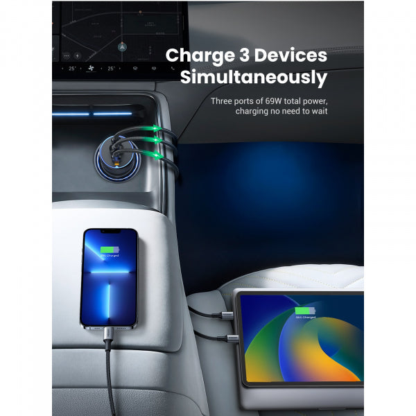 Ugreen Car Charger EC703, 75W, 3.25A, 1 x USB-A - 2 x USB-C, Black