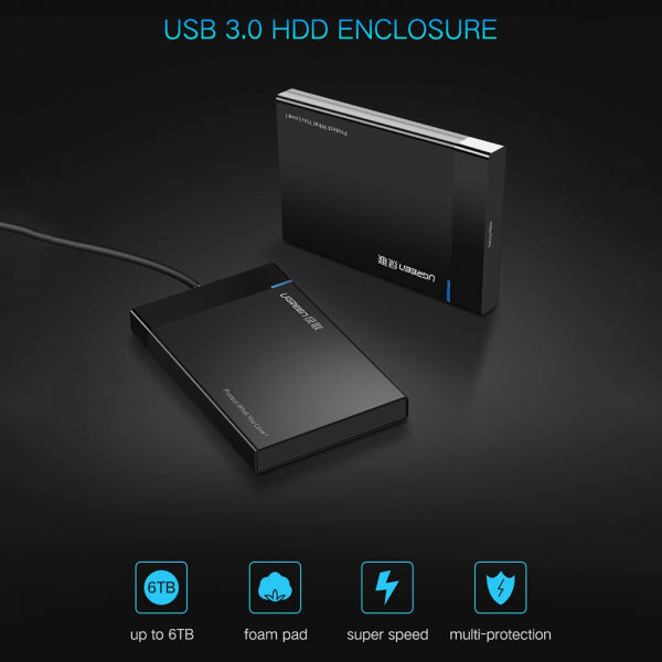Ugreen HDD / SSD Enclosure US221 for SATA 2.5inch, USB 3.0, Black