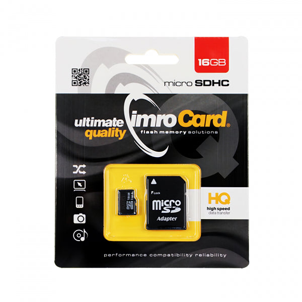 Imro microSDHC Memory Card with Adapter, 16Gb, Class 10 / UHS-1 U1