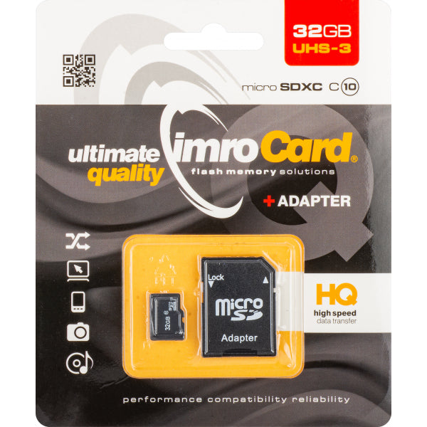 Imro microSDHC Memory Card with Adapter, 32Gb, Class 10 / UHS-1 U3