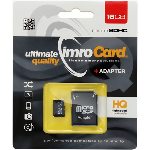 Imro microSDHC Memory Card with Adapter, 16Gb, Class 4